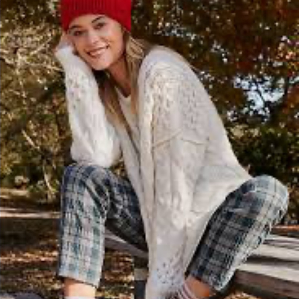 Free people destroyed cable knit pullover